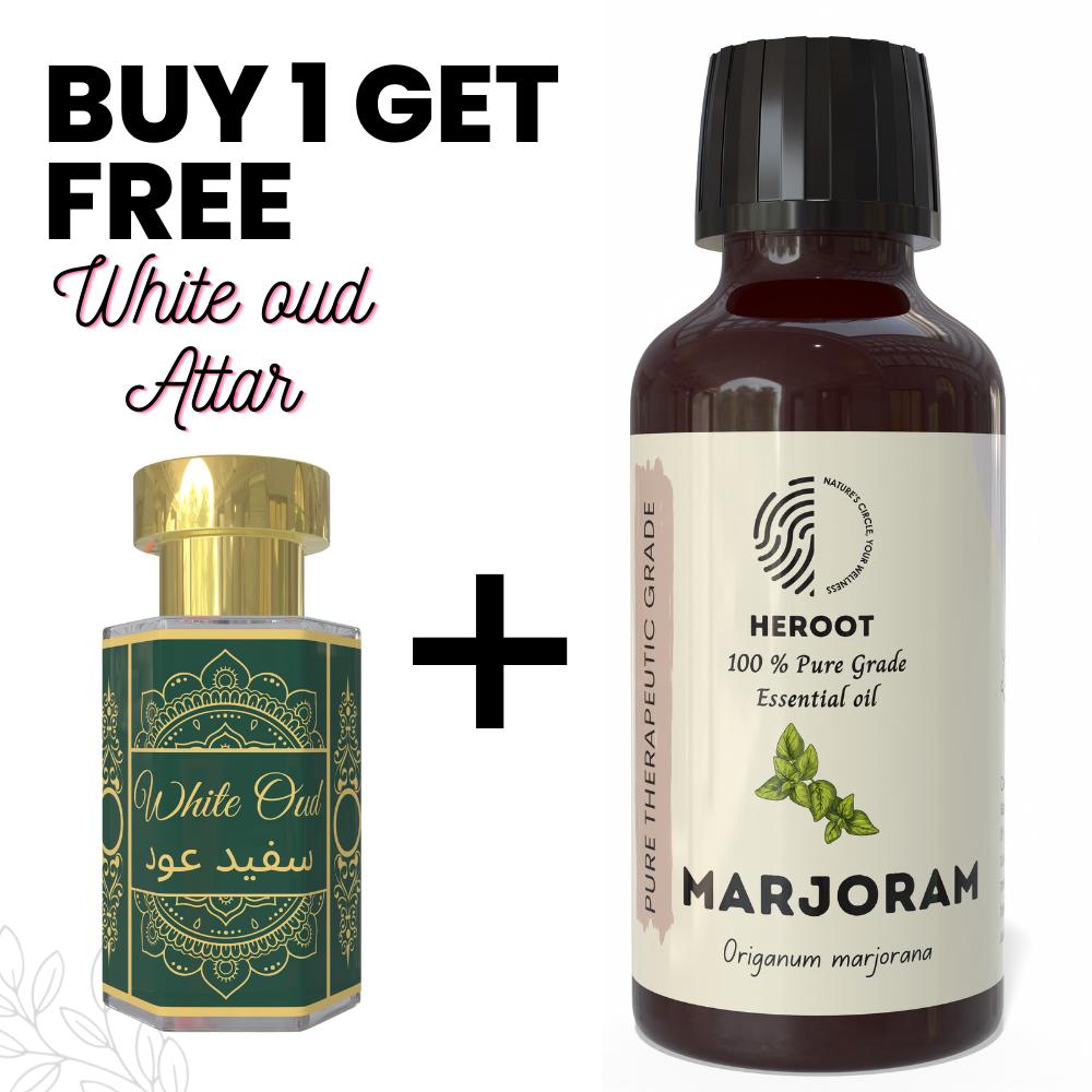 Marjoram Essential Oil 10ml for Aromatherapy & Home Fragrance Get 1 Free 6 Ml Attar – Aqua AQ, Dubai Oud, Aura, White Oud