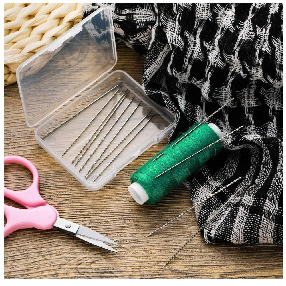 Knurled No-Eye Sewing Needles, 15Pcs Set (0.8x60mm & 1.2x76mm) for Fabric Repair & Invisible Hemming