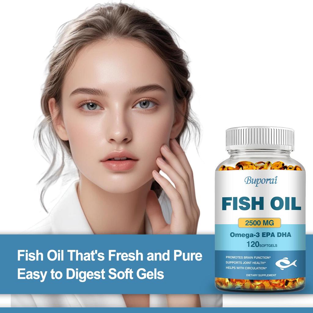 Omega-3 Fish Oil Capsules, Containing DHA and EPA, Support Immune, Brain, and Joint Health.