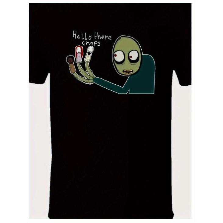 Men S Funny Salad Fingers Graphic T-Shirt - Stretch Retro Cartoon Design with Hello There Chaps Text & Salad Fingers Character, Loose Fit Short S чёрный
