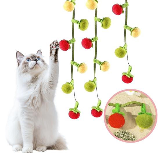 Fruit-Shaped Catnip Toy String Interactive Cat Toy Cat Teaser String with Bell Soft Tomatoes Cat Chew Toy for Indoor Cats Play And Exercise