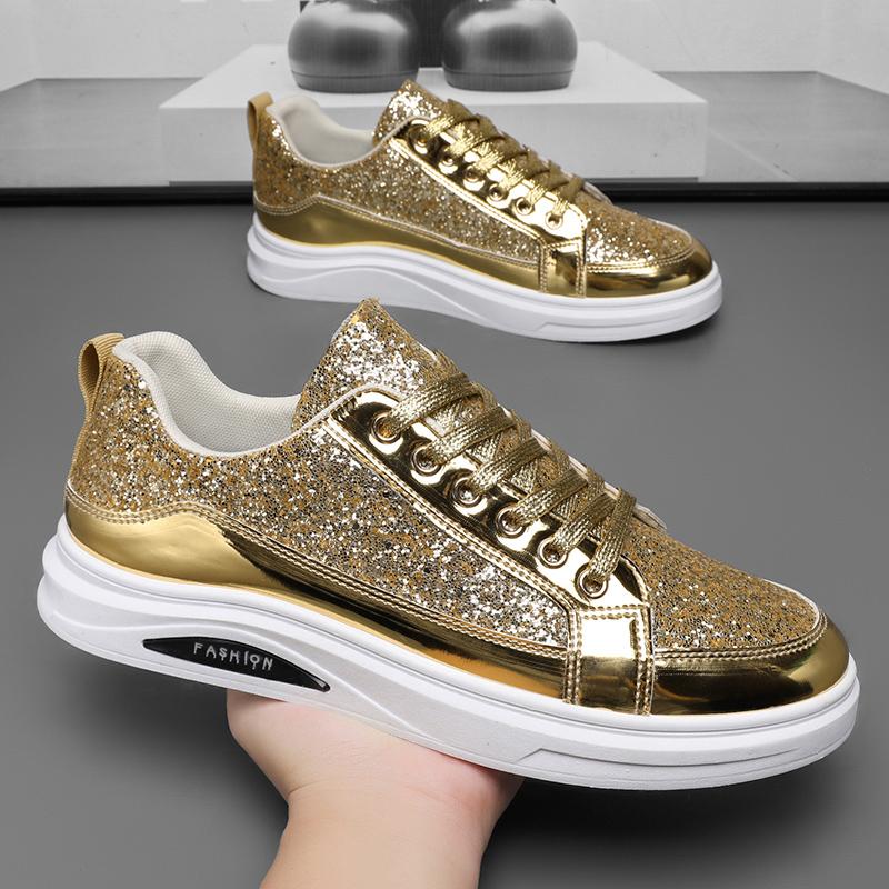 Fashion 2025 Fashion Men Sneakers Male Gold Luxury Glitter Shoes Streetwear Hip Hop Casual shoes Chaussures Homme