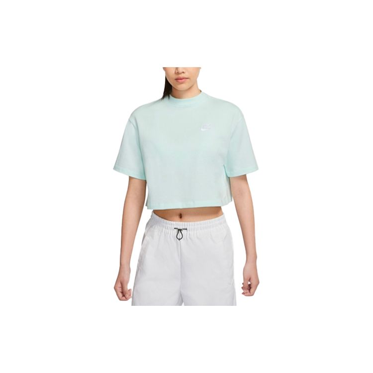 Nike Sportswear Logo Embroidered Loose Short Sleeve Knit T-Shirt Women tops Green CJ3759-394 XS