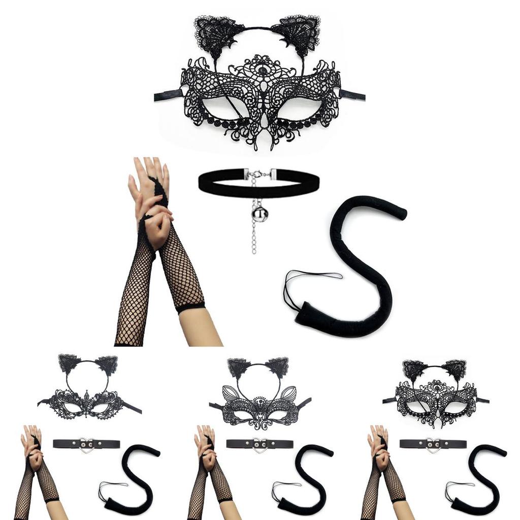 Halloween Costume Accessories Cat Girl Mask With Lace And Ears For Themed Parties