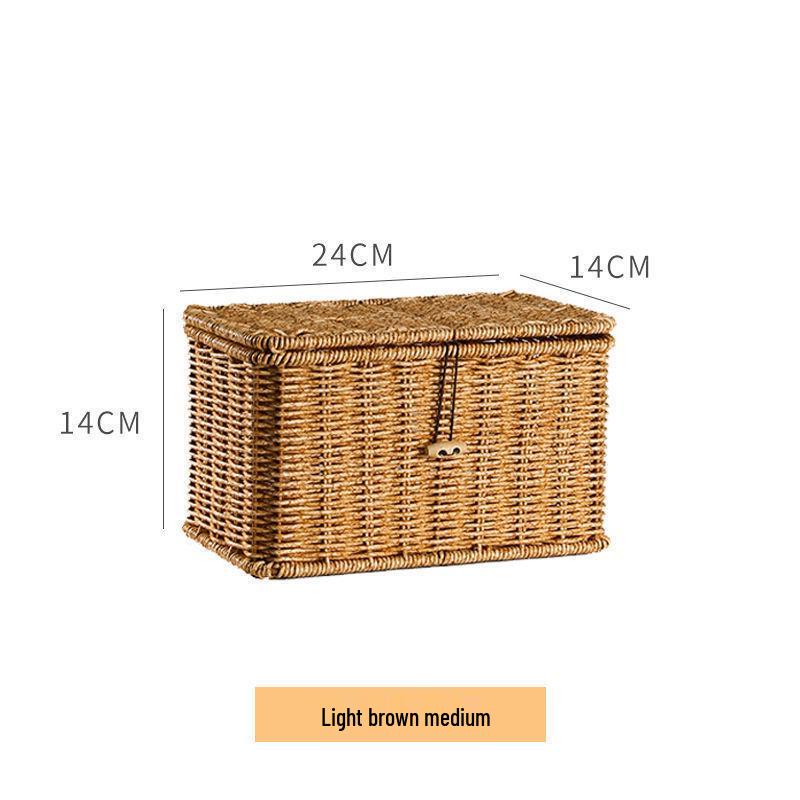 Nordic Style Rattan-Look Woven Storage Box with Lid for Bedroom and Household Organization.