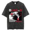 Loose Design Retro Washing Black Cotton Washing Cartoon Old Street Short-sleeved Men's T-shirt