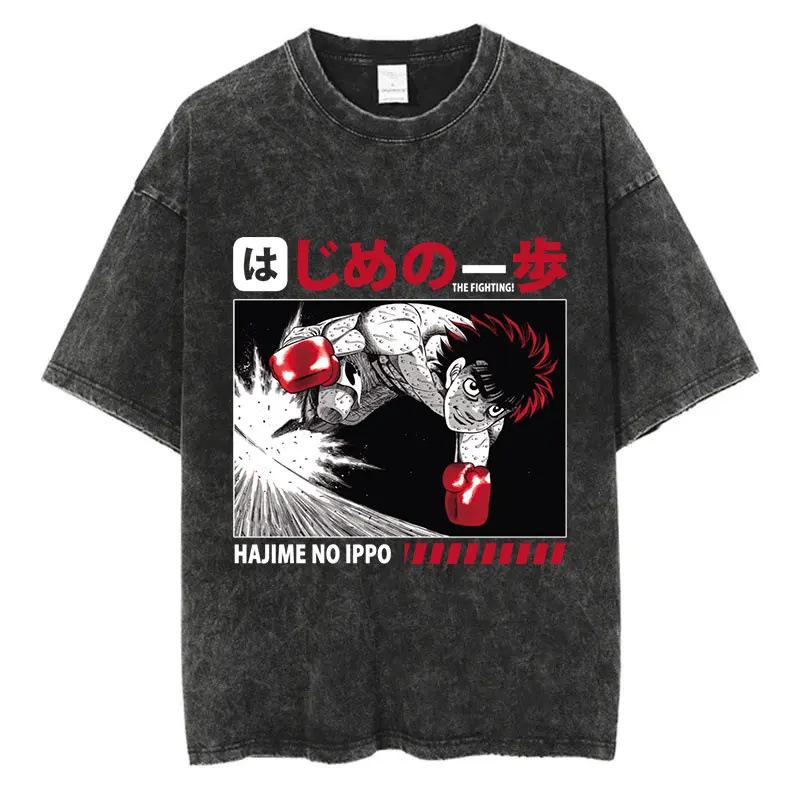 Loose Design Retro Washing Black Cotton Washing Cartoon Old Street Short-sleeved Men's T-shirt