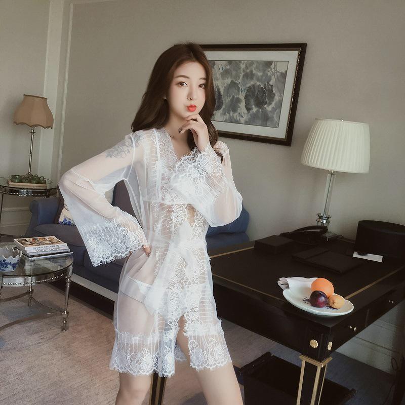 

Сексуальна прозора перспективна сітка сексуальна мереживна піжама нічна сорочка спокуса комплект нічної сорочки 1057 One Size (80-70kg) білий