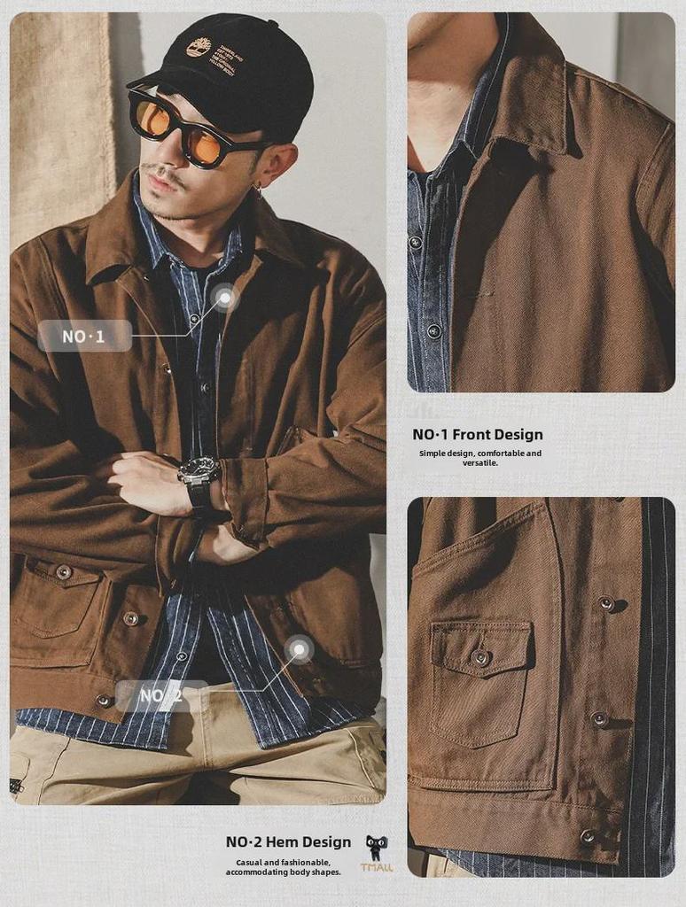 Jay Leno Men's Retro American Workwear Denim Jacket - Autumn Trendy Loose Fit Coach Jacket