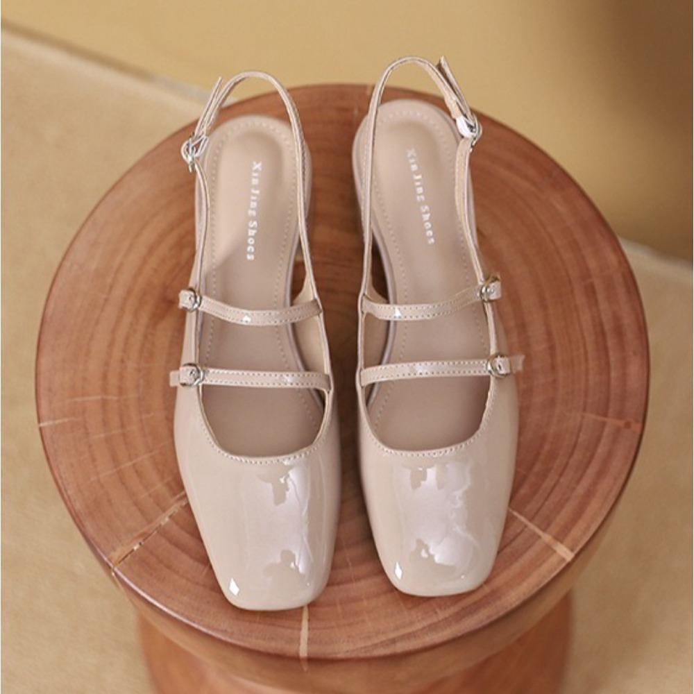 High Heeled Shoes for Women's 2026 Summer New Square Toe Mid Heel Retro and Versatile French Style Coarse Pumps for Women Sandal