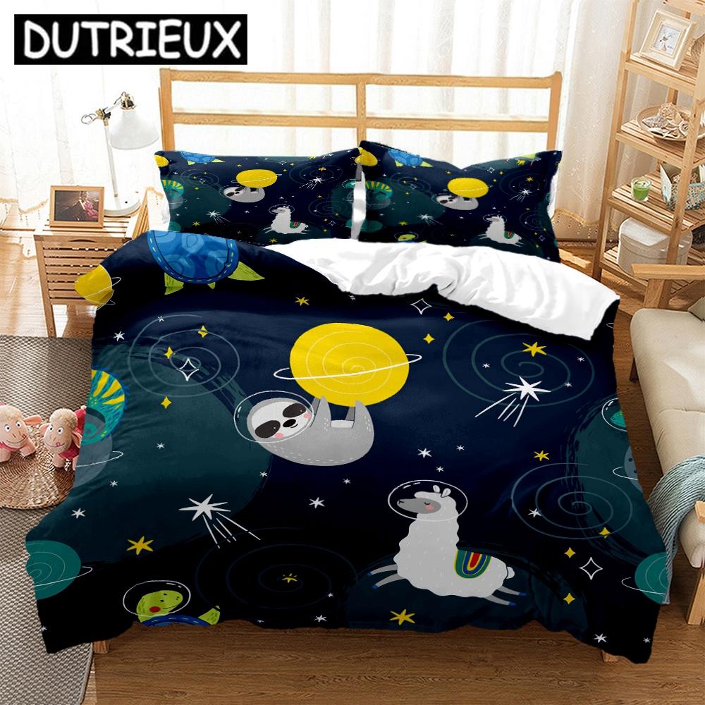 King/Double Size Hd Print Space Animals - Themed Bedding Set With Duvet Covers And Pillowcases For Children'S Beds