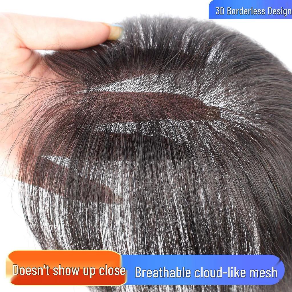 Sky Wig Female Clip-in Topper: Real Hair Volume Enhancer for Concealing White Hair, Seamless Invisible Replacement.
