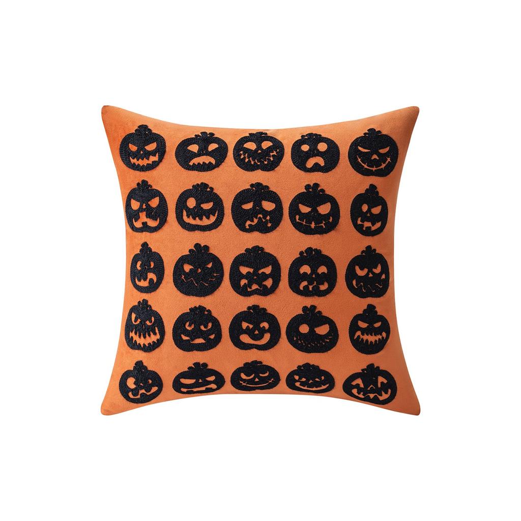 Halloween Embroidery Pillowcase Home Holiday Decoration Sofa Pillow Cover Living Room Plush Orange Cushion Covers 45x45