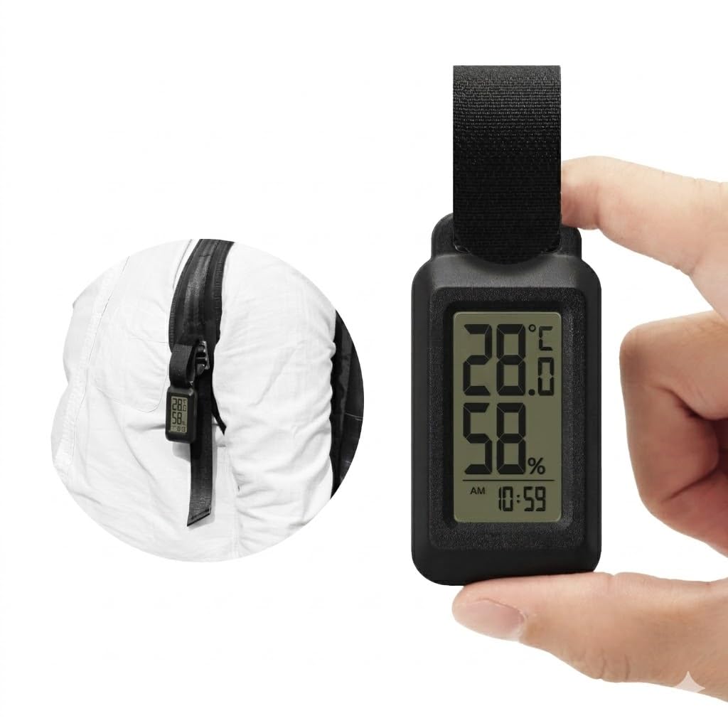 DRETEC Portable Temperature and Humidity with Clock Black Meter, Water-resistant (IPX4), Function,