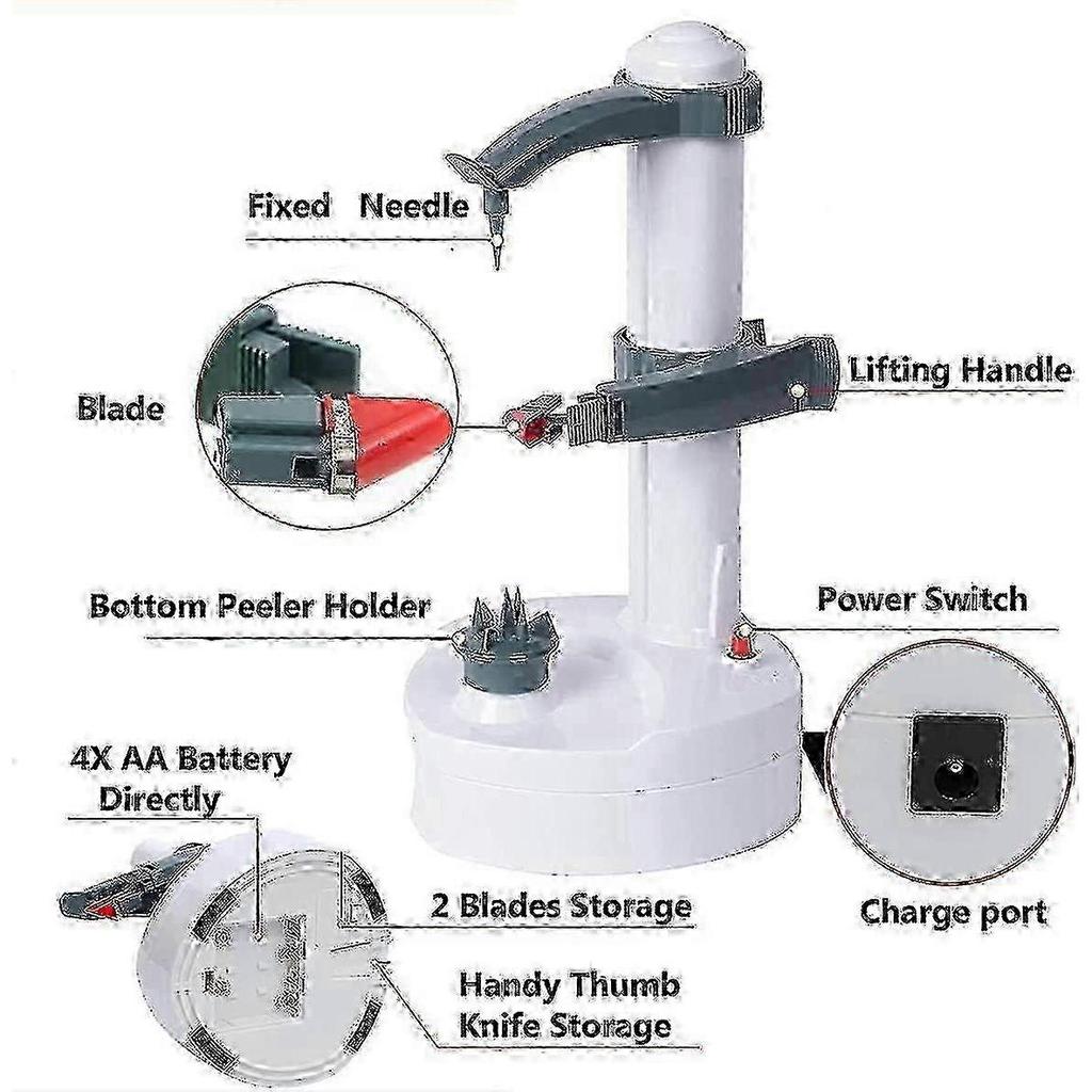 Electric Peeler for Fruits & Vegetables - Electric Apple Peeler, Effortless Peeling for Apples, Potatoes & More, Includes 2 Blades & Easy To Clean