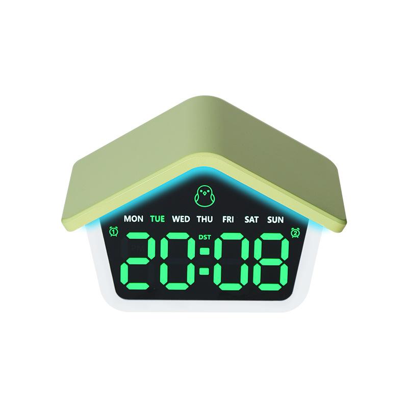 

LED Digital Alarm Clock House Shaped Week Date Brightness Adjustment 2 Alarms Silent DST Snooze Table Clock with Ambient Light