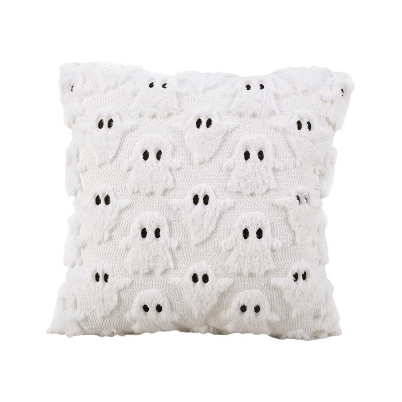 Bat Pattern Specters Themed Pillow Cover for Halloweens Decorations Sturdy Plush Fabric белый