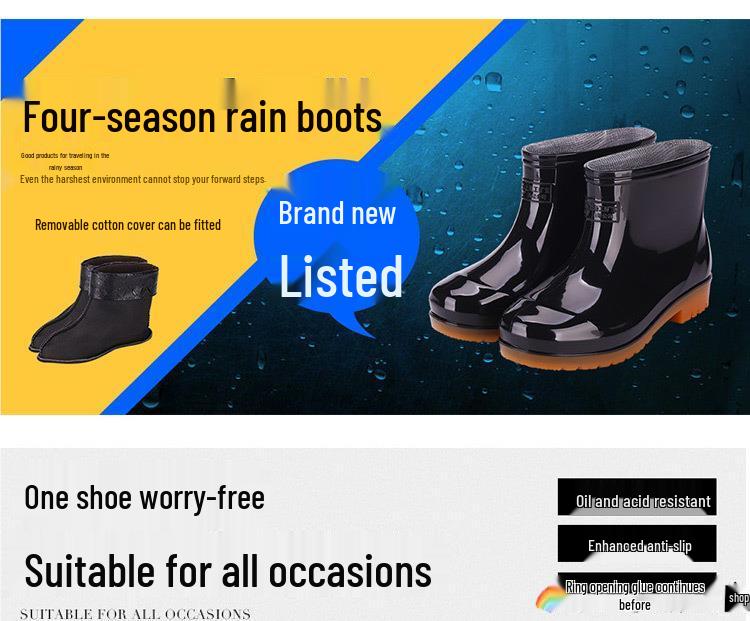 Men's Low-Cut Wear-Resistant Fashion Rain Boots: Non-Slip, Thickened Rubber Galoshes for Construction Sites