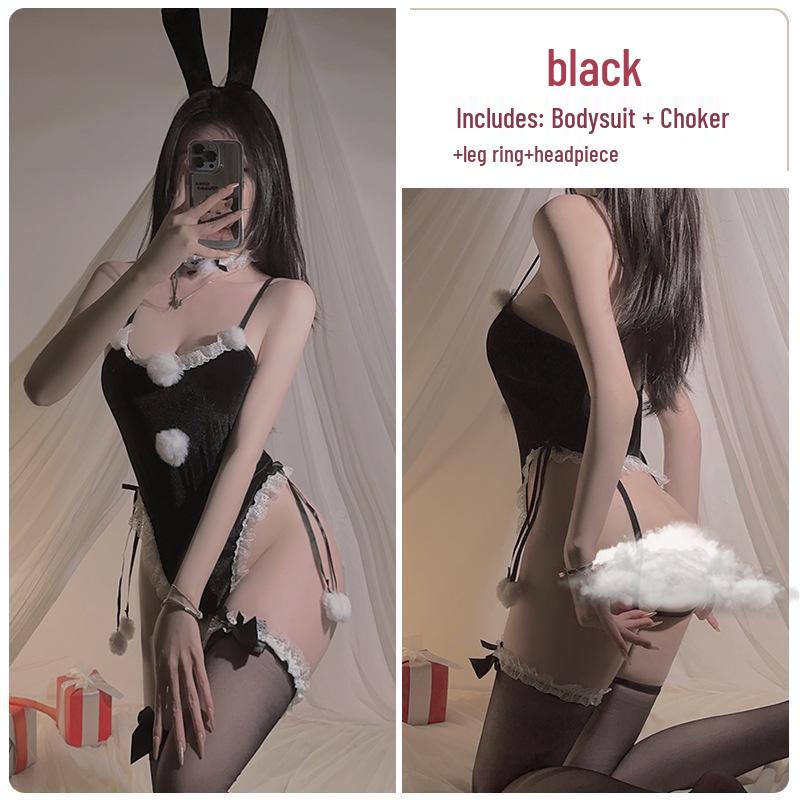 Gorgeous Lingerie: Seductive Open-Crotch Bunny Girl Bodysuit Christmas Costume Set