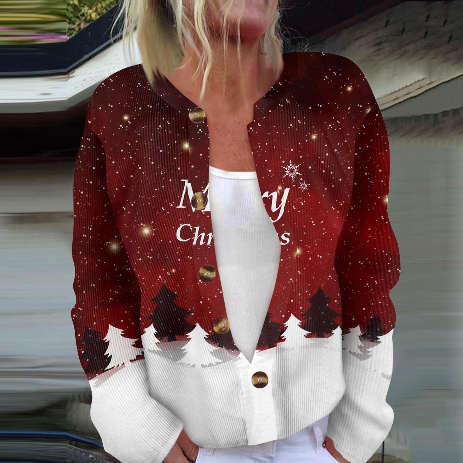 

Женская мода с длинным рукавом, рождественский принт «Снеговик-снежинка», куртка, кардиган S винный