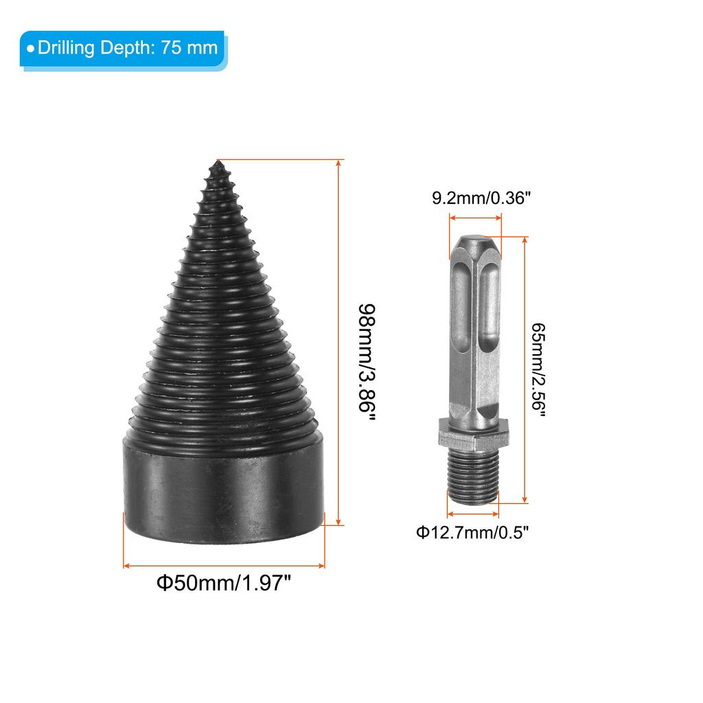 Firewood Log Splitter Drill Bit 32mm 42mm 50mm Removable Drill Bits Electric Drill Screw Cone Driver with Square Shank Hand Tool
