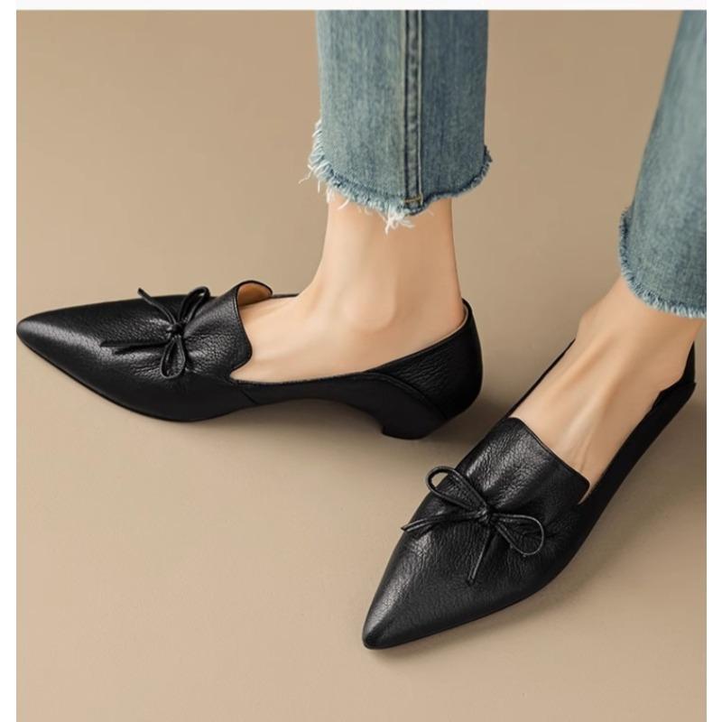 Design Plus Size 42 Office Lady Elegant Black High Heel Single Shoes Women's Pointed Toe Mid Heels New Leather Retro Pumps