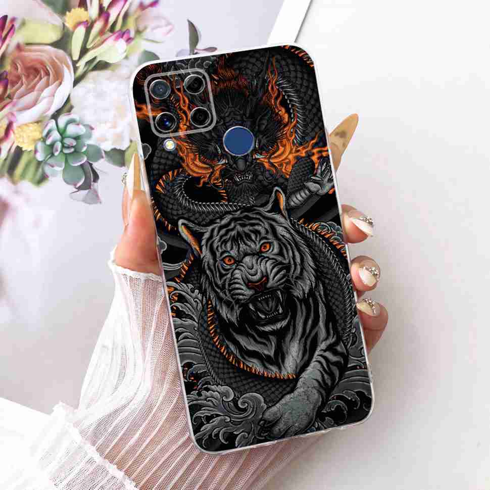 For Realme C20 Case Soft Funda Blue Butterfly Painted Cover For Oppo Realme C15 c20 C 20 15 Phone Bumper RealmeC15 Case Coque