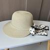 New Dome Duck Tongue Straw Hat Elegant Pearl Polka Dot Streamer Big Edge Beach Hat Seaside Travel Sun Protection Hat