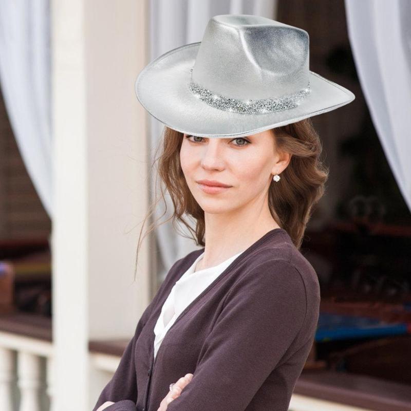 Eye-catching Crystal Cowboy Hats Bride Hat Panama Hat for Bachelorette Party Cowboy Hats for Club Stage Shows