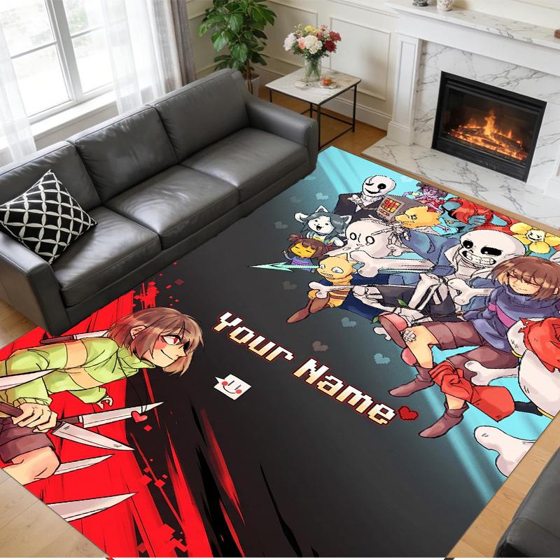 Crystal Velvet Rug Custom Name Text, Soft Non Slip Floor Mat Home DecorUndertale