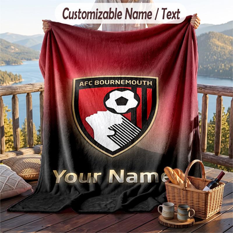 Flannel Blanket Bournemouth Football Print Custom Name Text Soft Throw for Sofa Bed