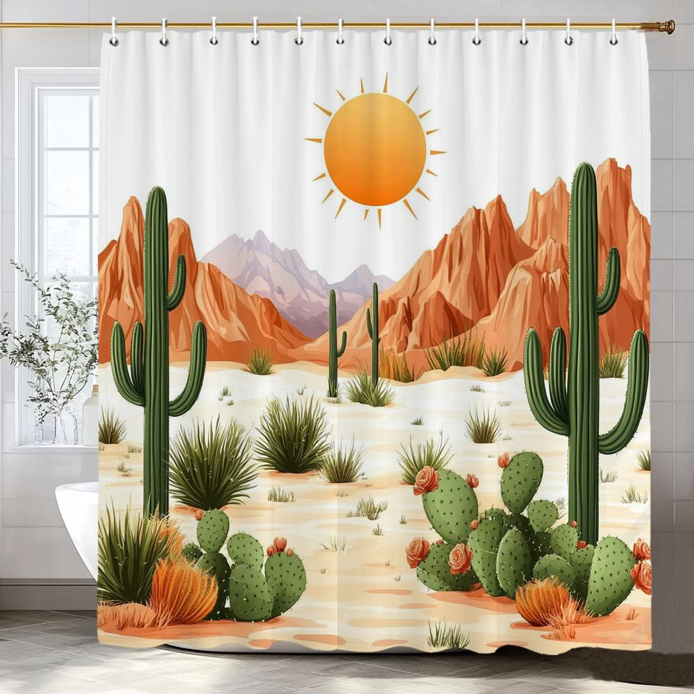 Nordic Art style Plant Cactus Printed Shower Curtain Bathroom Curtain,Hanging Curtain With 12 Hooks Decoration Machine Washable