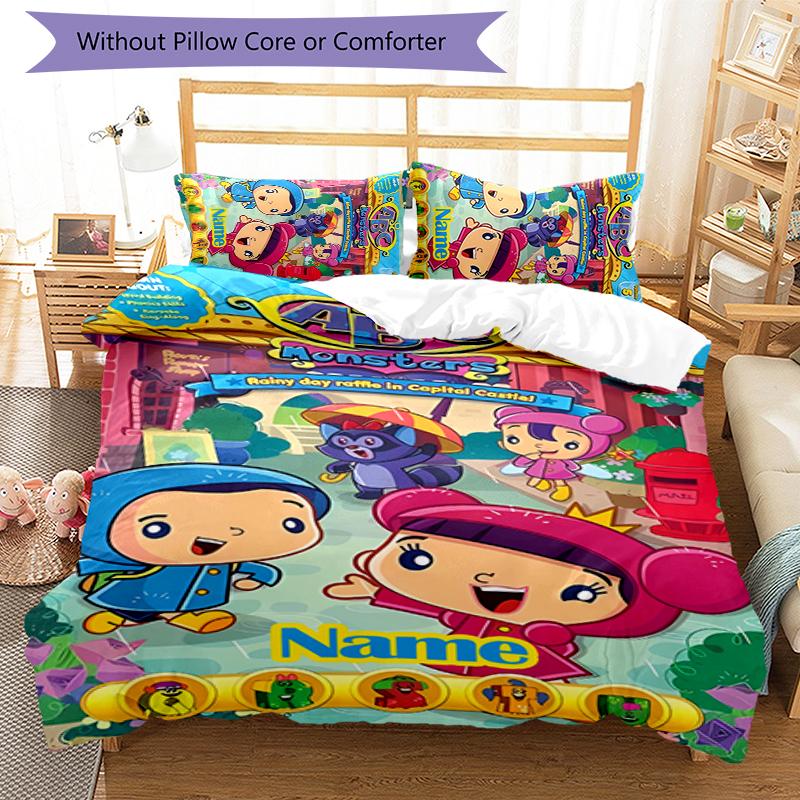 3pcs Custom Name ABC Monsters Bedding Set Duvet Cover Closure Includes 1 Duvet Cover & 2 Pillowcases for All Seasons Bedroom Decor