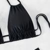 2024 Sexy Black Deep V Backless Strappy Push-up Bikini for Women