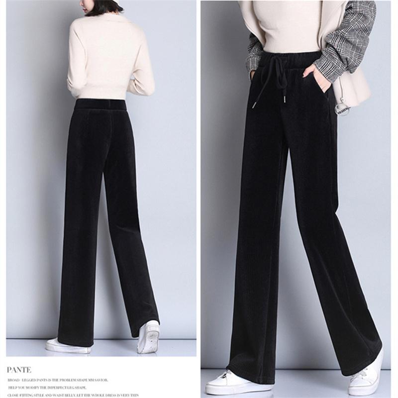 Raka vinterbyxor Nya manchesterbyxor Kvinnor Dragsko med hög midja Elastiskt koreanskt mode Lösa träningsbyxor Solid Varm Casual