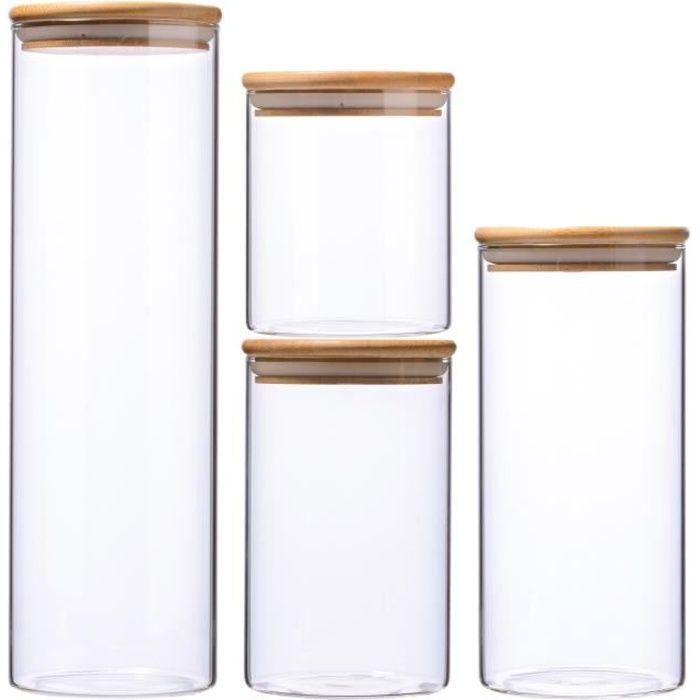 Lot de 4 Bocaux Pots de Rangement Alimentaire Conservation en Verre Borosilicate avec Couvercle Hermétique