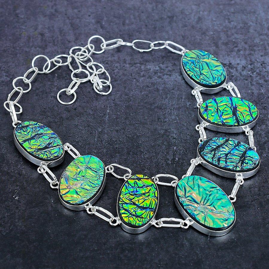 Natural Ammolite Gemstone Handmade 925 Sterling Silver Jewelry Necklace 18" O4R53