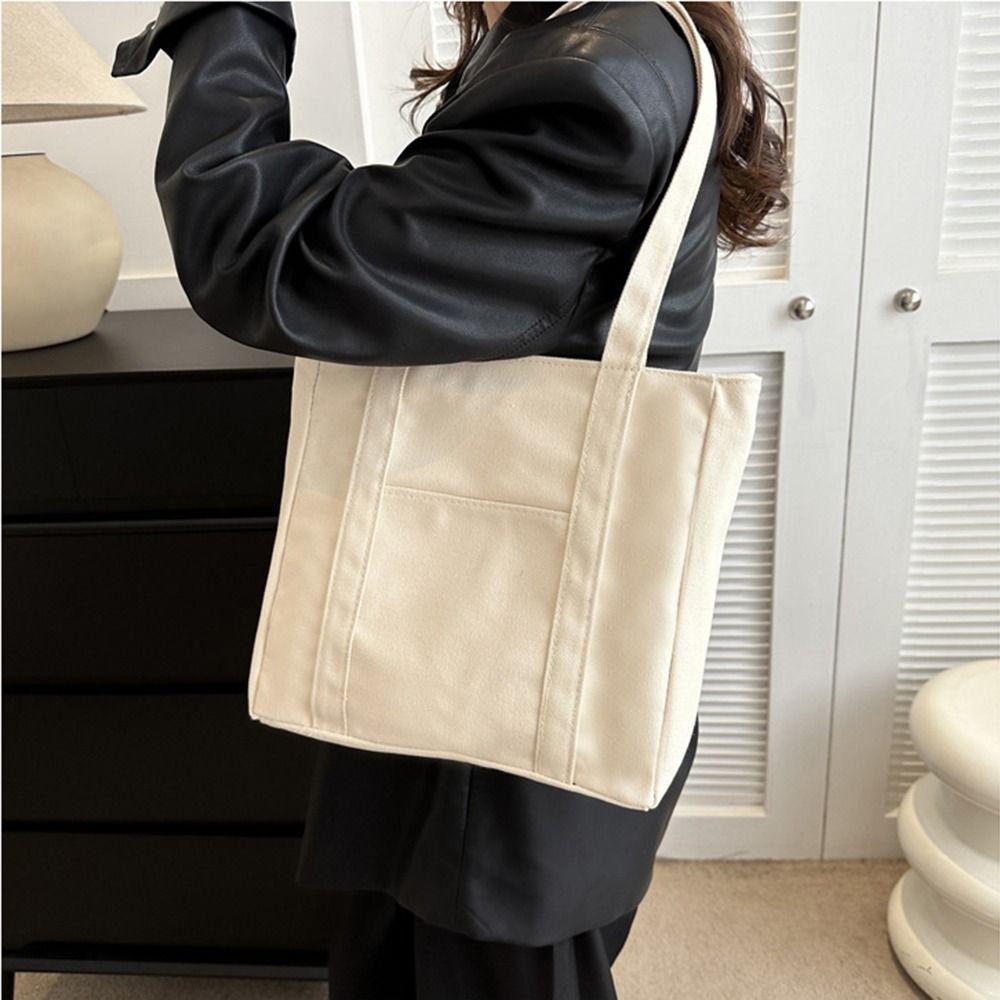 Comfortable Handle Large-capacity Canvas Bag Solid Color Women's Handbag  Student
