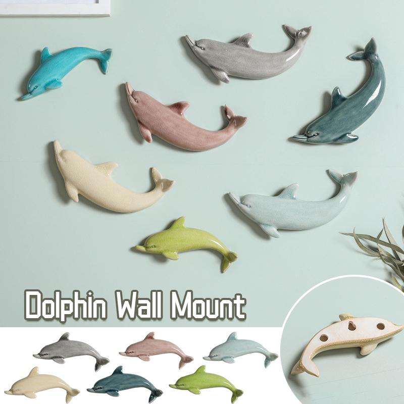 1 ks Nordic Style 3D keramické nástěnné malby s delfíny Nástěnné závěsné pozadí Dekor Řemesla Restaurace Obývací pokoj Kancelář Dekorace