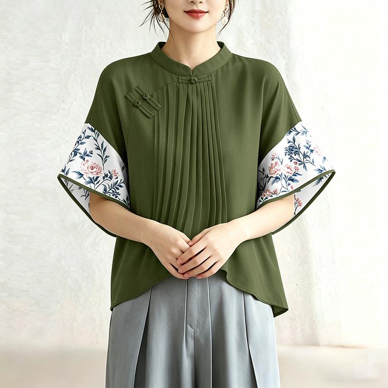 

ZANZEA Women Casual Stand Collar Loose Splice Half Sleeve Blouse 2XL зелений
