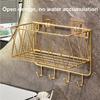 Bathroom Storage Rack with Hollow And Multi-Hook Design Basket Large Capacity Adhesive Installation Organizer for Home