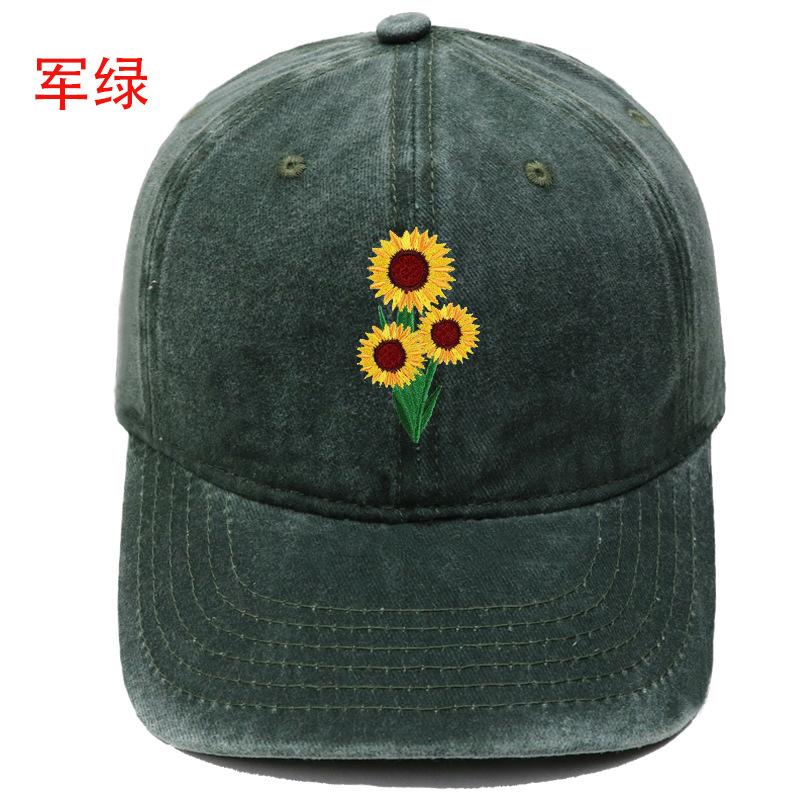 New Sunflower Embroidered Baseball Cap Washed Retro Simple Men's and Women's Leisure Outdoor Sports Cap