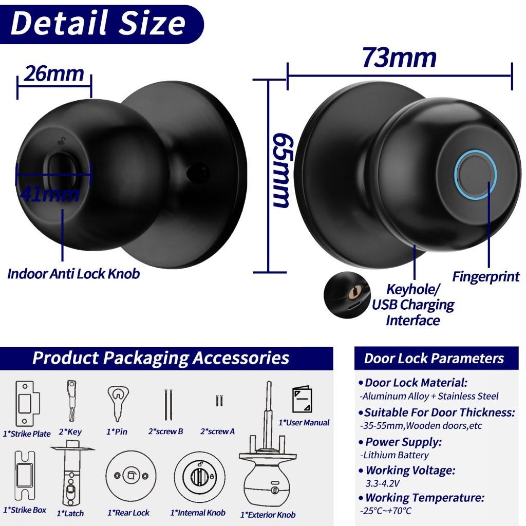 Inteligentny TUYA Bluetooth Cylindryczny Automatyczny Cyfrowy Zamek do Drzwi z Pokrętłem Do Domu Antywłamaniowy Bezkluczykowy na Odcisk Palca Biuro Sypialnia Mieszkanie