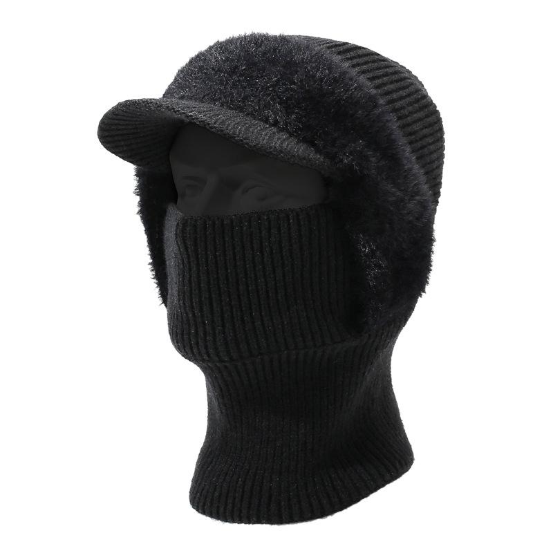 Autumn Winter Knitted Hat Scarf One-Piece Velvet Two-Piece Cap Warm Face-Covering Cold-Proof Wool Cap