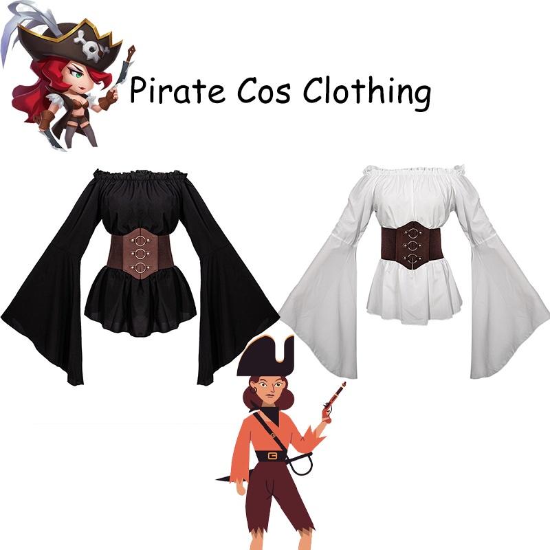 Trendy Pirate Costume Medieval Women's Pirate Shirt Cosplay Clothing