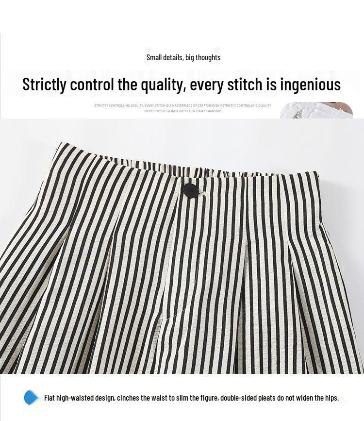 Women's 2026 Summer Ice Silk Striped Wide-Leg Pants: High-Waisted, Loose, Casual, Cotton-Linen, Floor-Length, Straight-Leg Fit