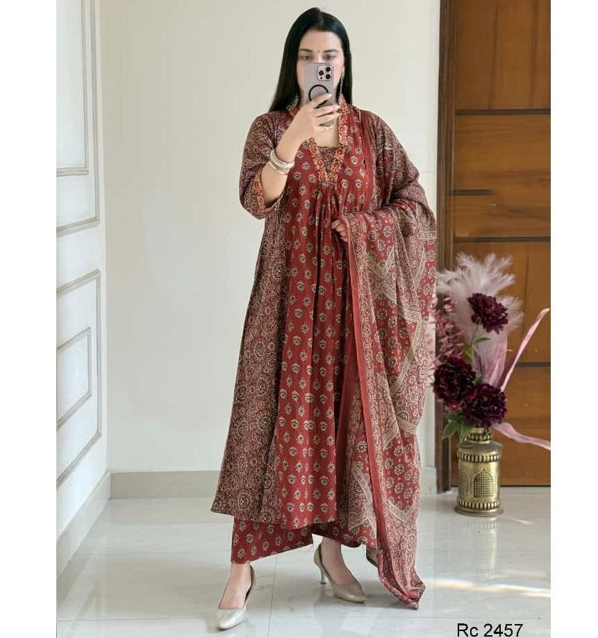 Anarkali Bavlna Tištěný Salwar Kameez Indický Bollywood Párty Oblečení Top Tunika Kurti Set