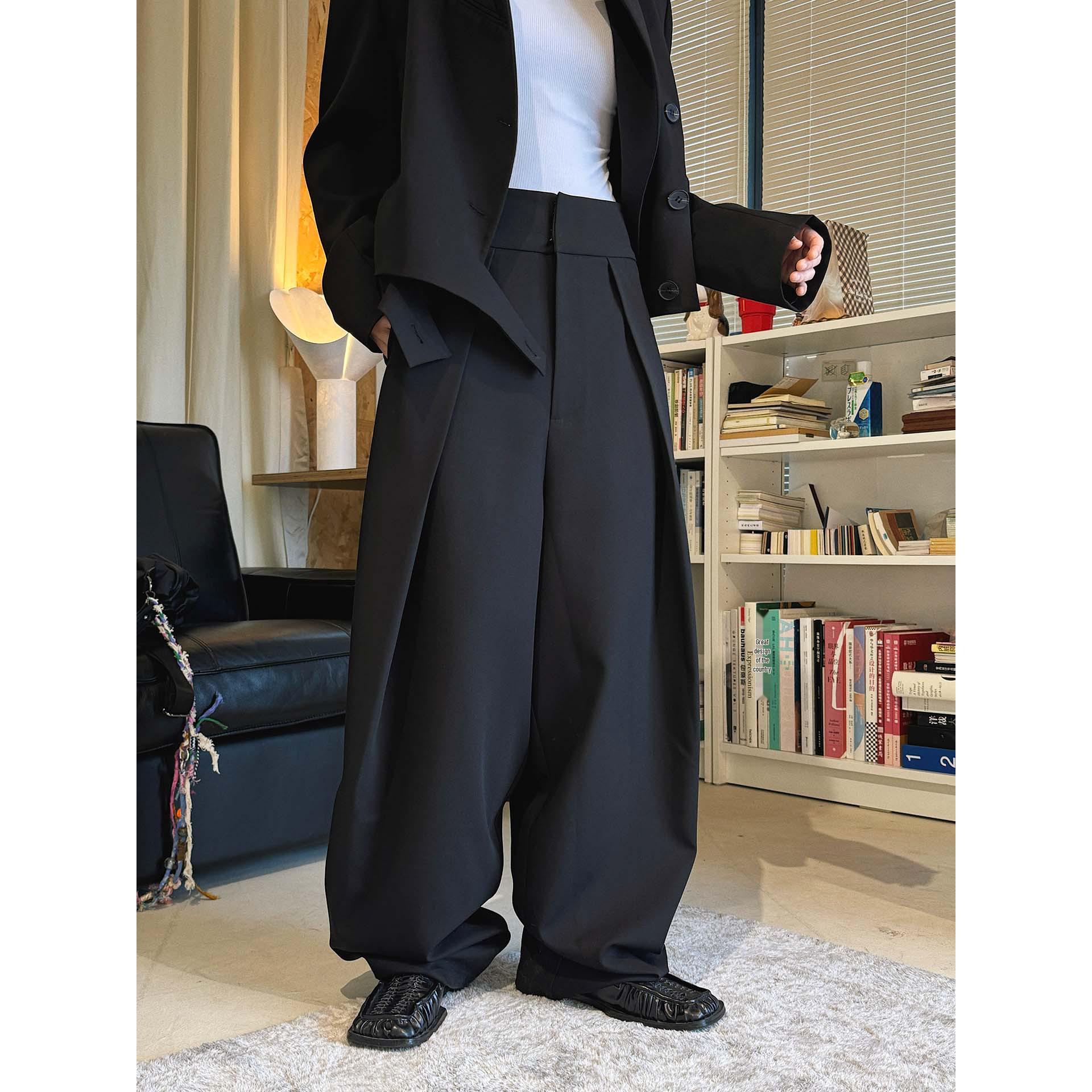 Louvre Spring Paris Pleated Wide-Leg Tapered Slimming Pants for Women Medium