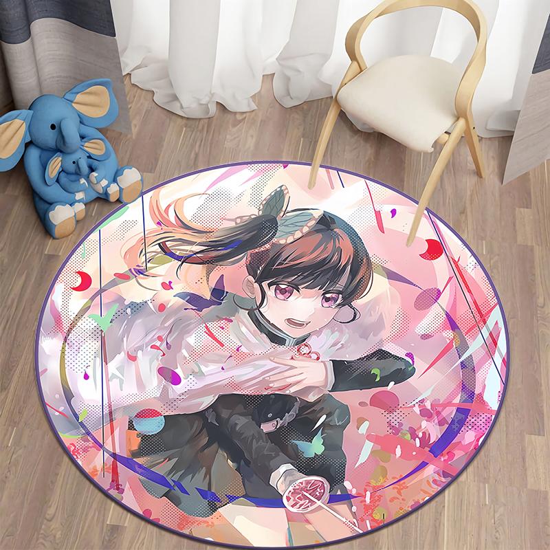  Demon Slayer Japanese Anime HD Print Round Carpet Bedroom Balcony Entry Door Chair Non-slip Mat Popular Decorative Rugs