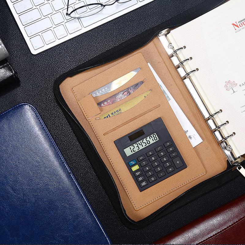 A5 Multi-function Loose-Leaf Notebook with Calculator and Zipper Bag - Customizable Logo
